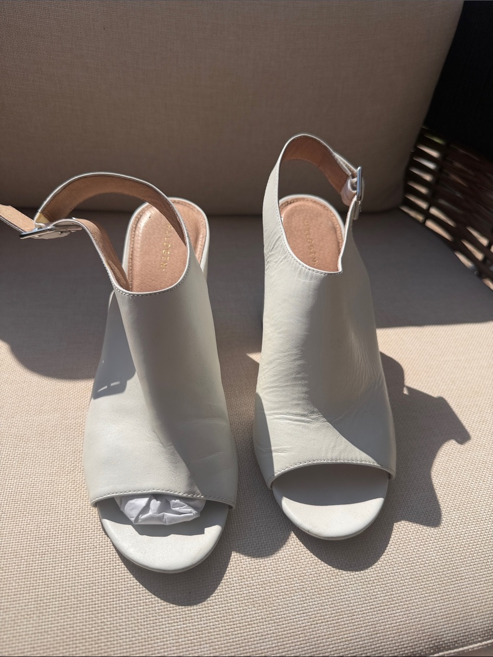 Halogen Women’s Open-Toe Slingback Leather Heels in Off-White